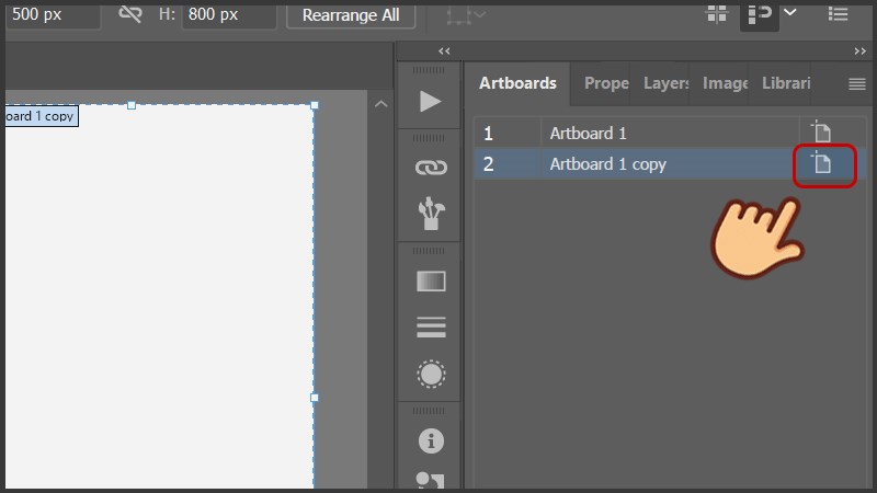 Nhấn đúp vào biểu tượng artboard