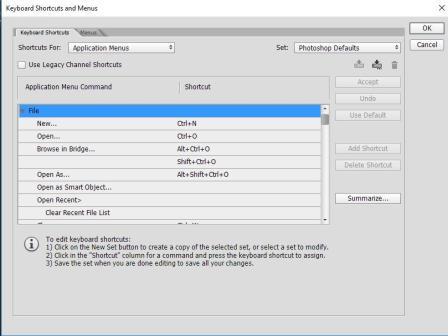 Tùy chỉnh phím tắt trong Photoshop