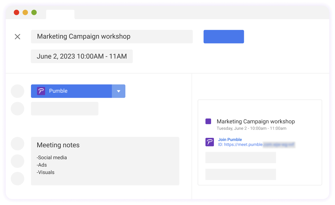 Lên lịch họp Pumble trong Google Calendar