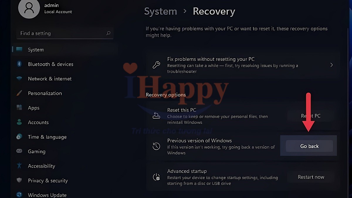 Hướng dẫn cách hạ Win 11 xuống Win 10 chưa quá 10 ngày bước 3