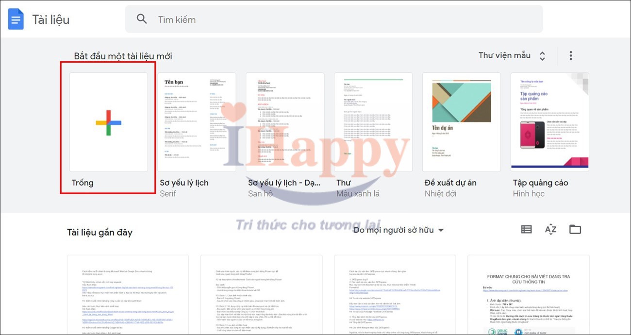 Thêm trang trống Google tài liệu
