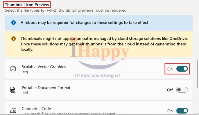 Bật chế độ xem trước biểu tượng hình thu nhỏ