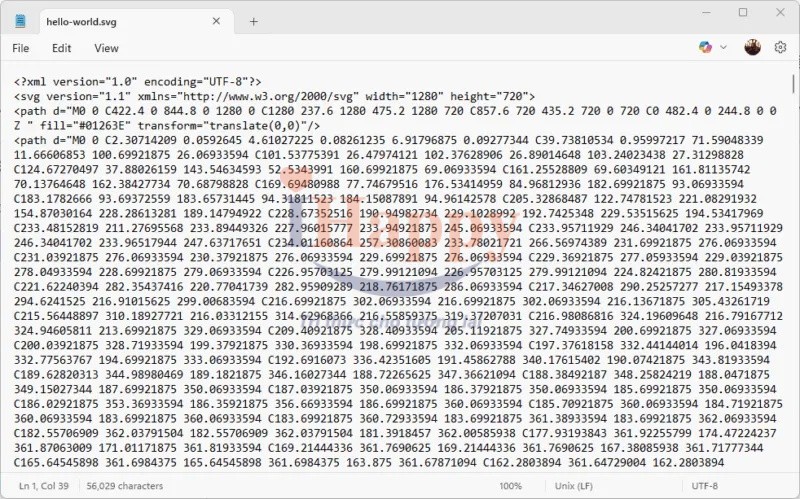 Hiển thị SVG bằng trình chỉnh sửa văn bản
