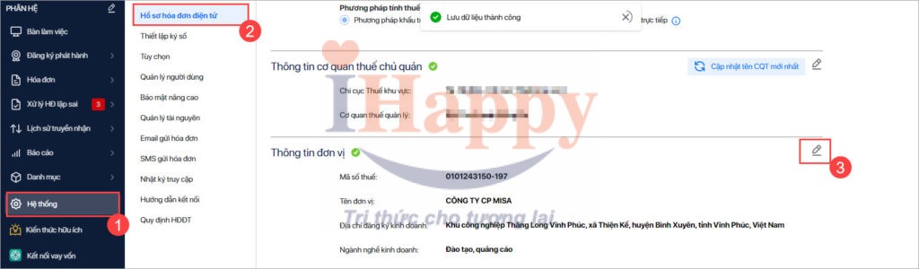 Cập nhật hồ sơ hóa đơn điện tử