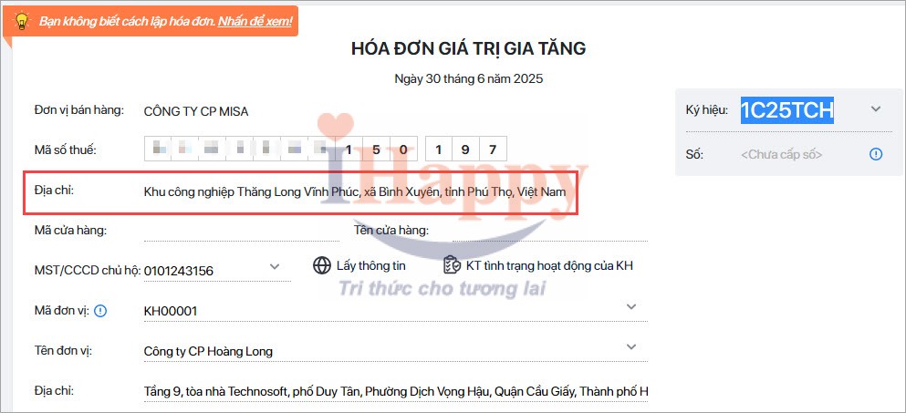kiểm tra lại địa chỉ hóa đơn