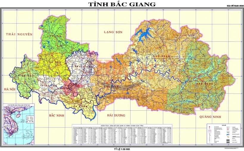 Bản đồ hành chính tỉnh Bắc Giang. (Ảnh: Cổng Thông tin Điện tử tỉnh Bắc Giang)